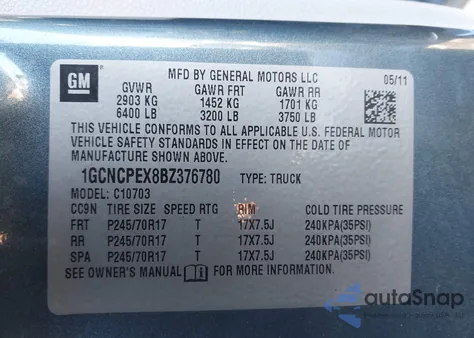 2011 Chevrolet Silverado 1500 Work Truck z USA, uszkodzony, nr VIN 1GCNCPEX8BZ376780